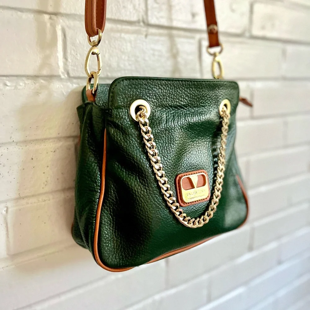 Valentina Italian Pebbled Leather Crossbody/Shoulder Bag in Pine, EUC - Picture 3 of 14